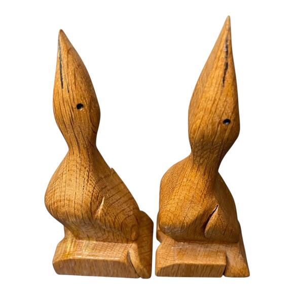 Vintage Hand Carved Wooden Egret Bird Sculptures – Pair of Mid-Century Figurines - Picture 3 of 11